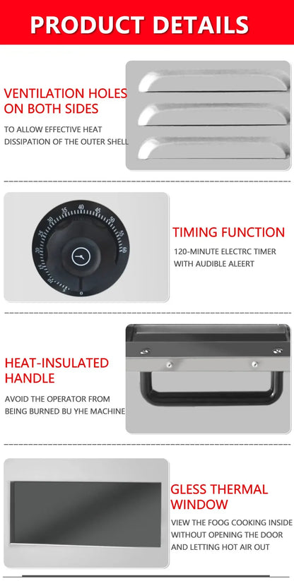 13" Electric Pizza Oven with Stone – 2500W Commercial Stainless Steel Baking Oven - stirhaus