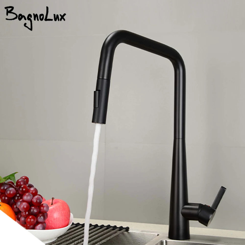 Deck-Mounted Pull-Out Kitchen Faucet with Single Handle, Hot & Cold Mixer - stirhaus