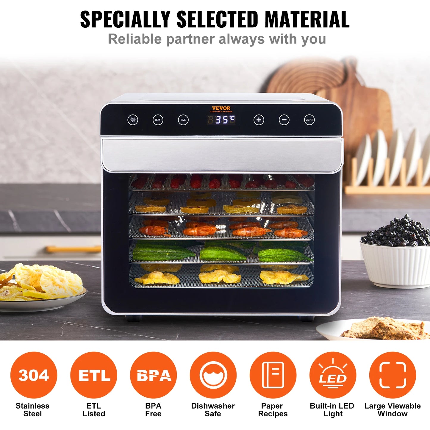 6-Tray Stainless Steel Food Dehydrator – 700W Electric Dryer with Timer & Temperature Control - stirhaus