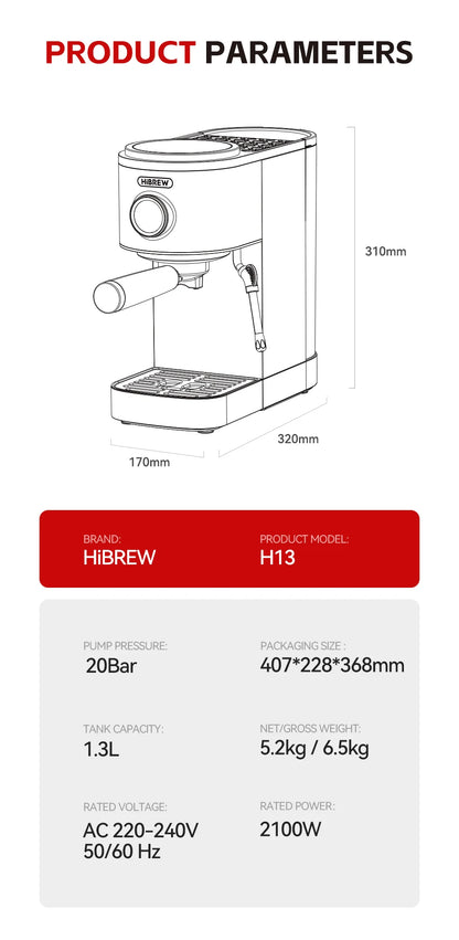 Semi-Automatic Espresso Machine – 20 Bar, 3-Level Temp Control, Cold/Hot Coffee Maker - stirhaus