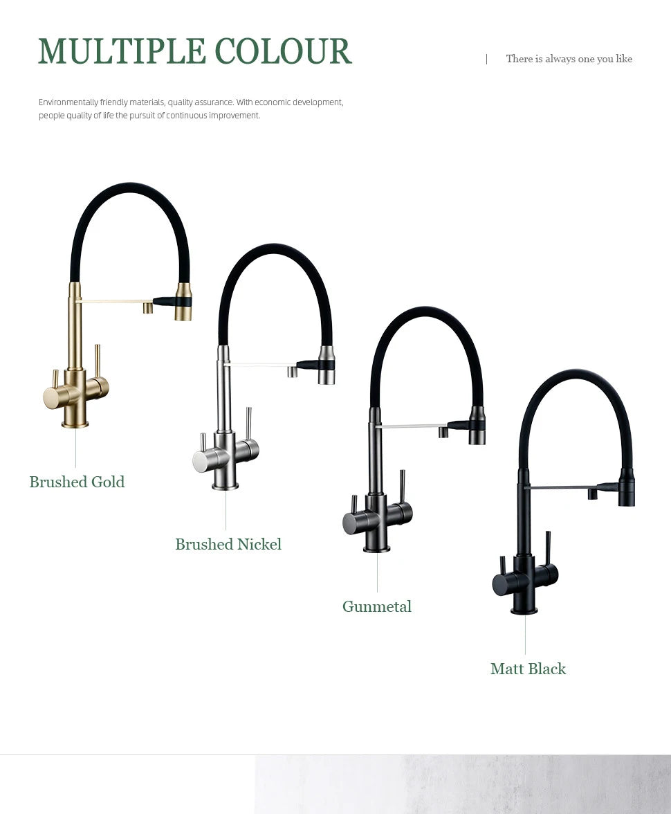 3-Way Kitchen Faucet – Brass Dual Handle Mixer with Pull-Out Dual Spray Nozzle - stirhaus
