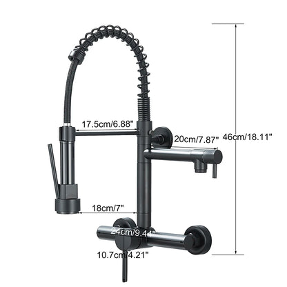 Wall-Mounted Kitchen Faucet with Dual Handles & Spring Swivel Spouts - stirhaus