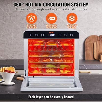 6-Tray Stainless Steel Food Dehydrator – 700W Electric Dryer with Timer & Temperature Control - stirhaus
