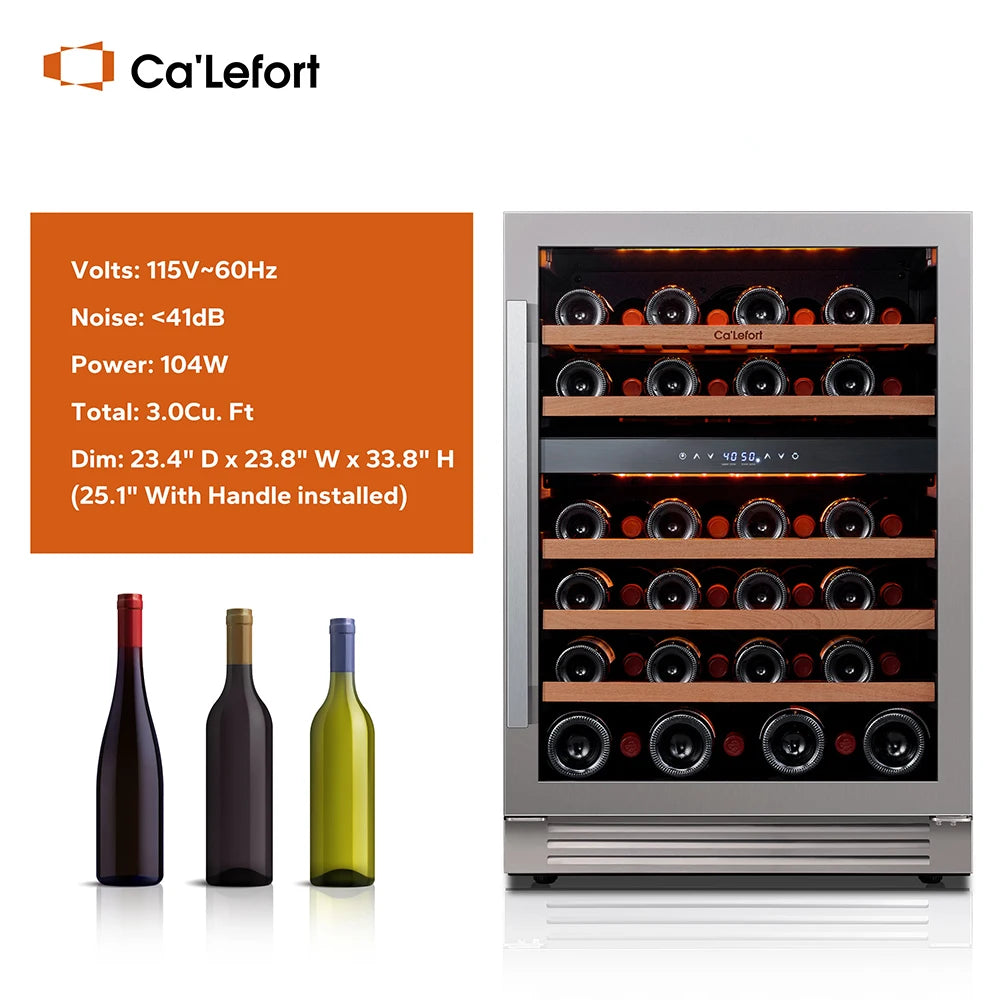 24" Dual Zone Wine Fridge – 46-Bottle Built-In Cooler with Glass Door & LED Lighting - stirhaus