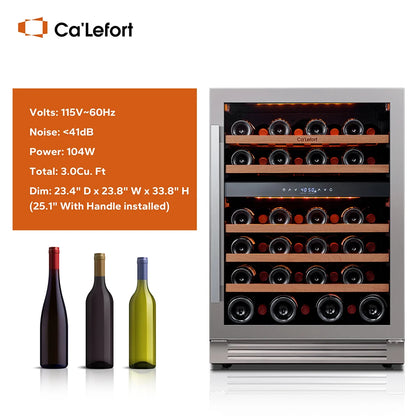 24" Dual Zone Wine Fridge – 46-Bottle Built-In Cooler with Glass Door & LED Lighting - stirhaus