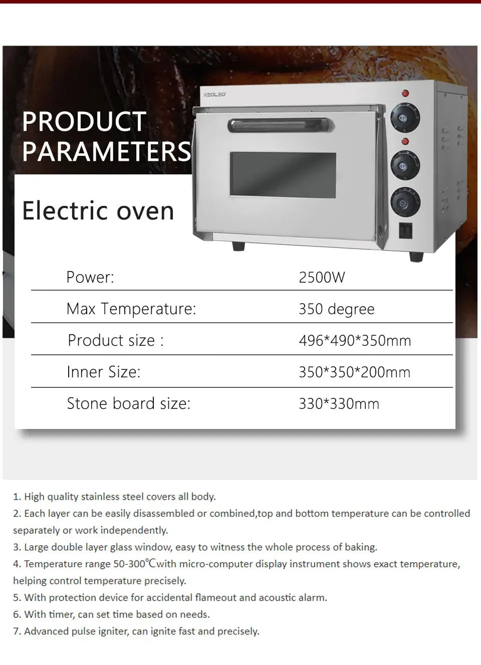 13" Electric Pizza Oven with Stone – 2500W Commercial Stainless Steel Baking Oven - stirhaus