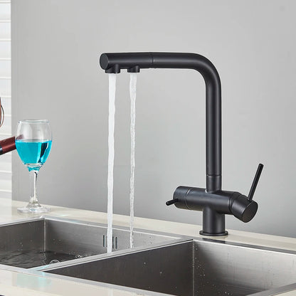 3-Way Kitchen Faucet – Dual Handle Pull-Out Filter Tap for Hot, Cold & Purified Water - stirhaus