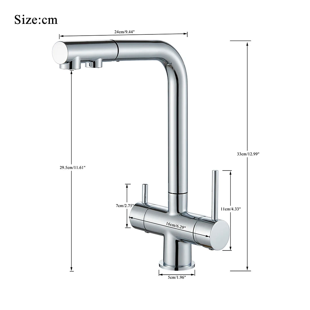 3-Way Kitchen Faucet – Dual Handle Pull-Out Filter Tap for Hot, Cold & Purified Water - stirhaus