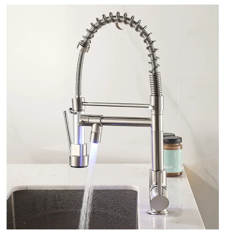 Stainless Steel Kitchen Faucet – Single Handle 360° Spring Spout Mixer - stirhaus