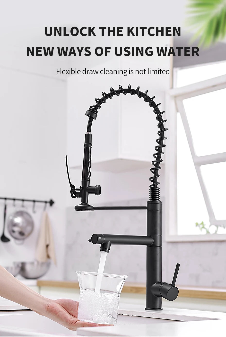 Chrome Brass Kitchen Faucet – Tall Pull-Out Spray, 360° Swivel, Single Handle Mixer (MH-4829) - stirhaus