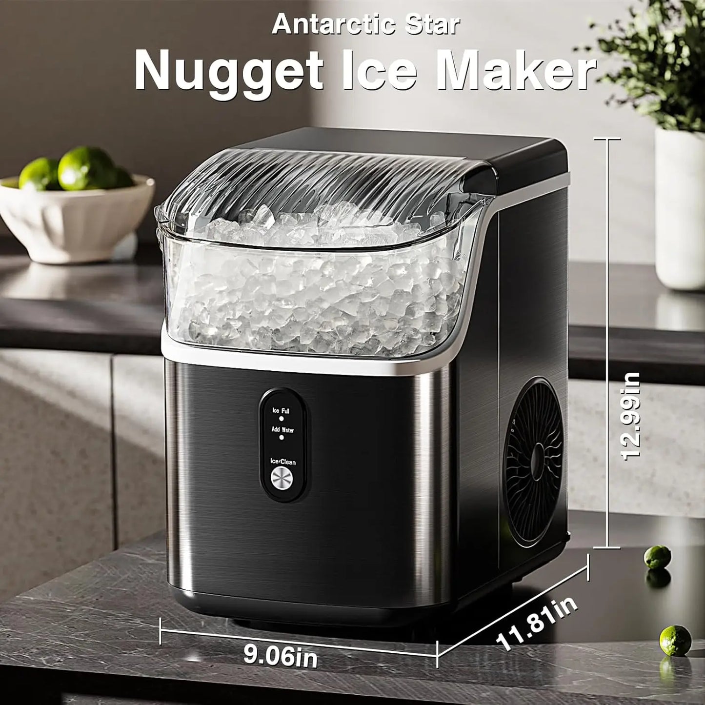 Countertop Nugget Ice Maker – 34 lbs/Day Chewable Sonic Ice Machine with Self-Cleaning - stirhaus