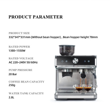 20-Bar Commercial Espresso Machine with Grinder & Barista Kit – Professional Coffee Maker - stirhaus
