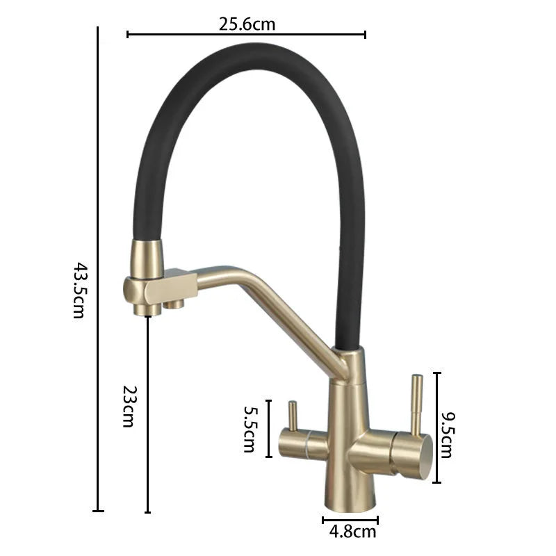 Stainless Steel Kitchen Faucet with Filtered Water, Dual Handle Hot & Cold Mixer - stirhaus