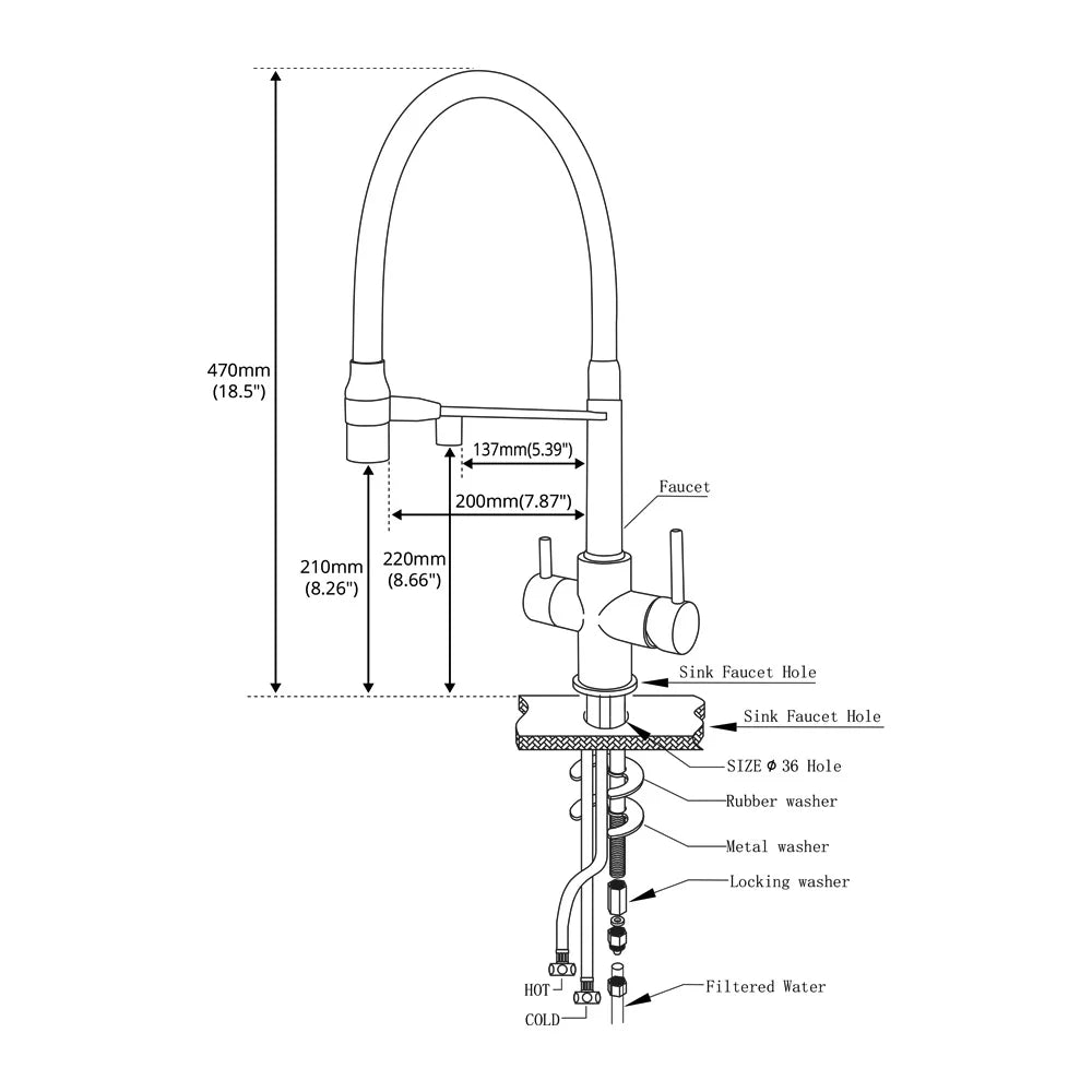 3-Way Kitchen Faucet – Brass Dual Handle Mixer with Pull-Out Dual Spray Nozzle - stirhaus