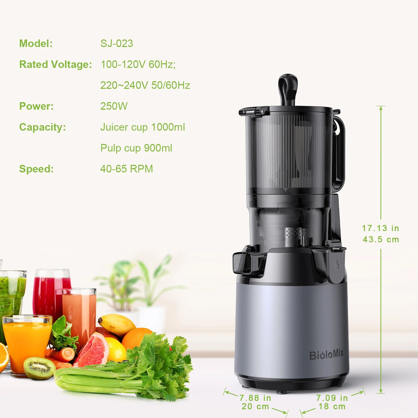 Cold Press Juicer with 130mm Wide Chute, Triple Filter & BPA-Free Design - stirhaus