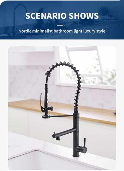 Chrome Brass Kitchen Faucet – Tall Pull-Out Spray, 360° Swivel, Single Handle Mixer (MH-4829) - stirhaus