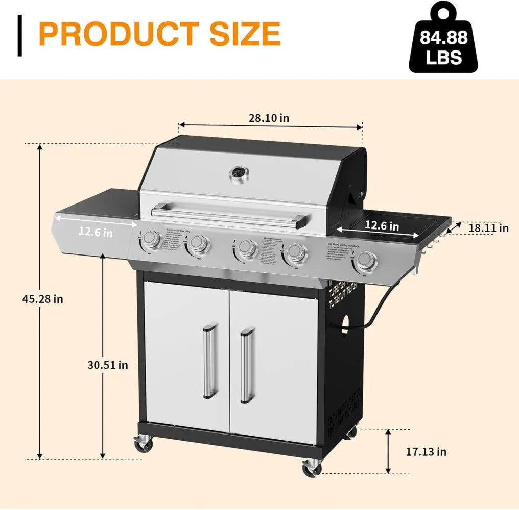 4-Burner Propane Gas Grill with Side Burner – 60,000 BTU Stainless Steel BBQ with LED Knobs - stirhaus