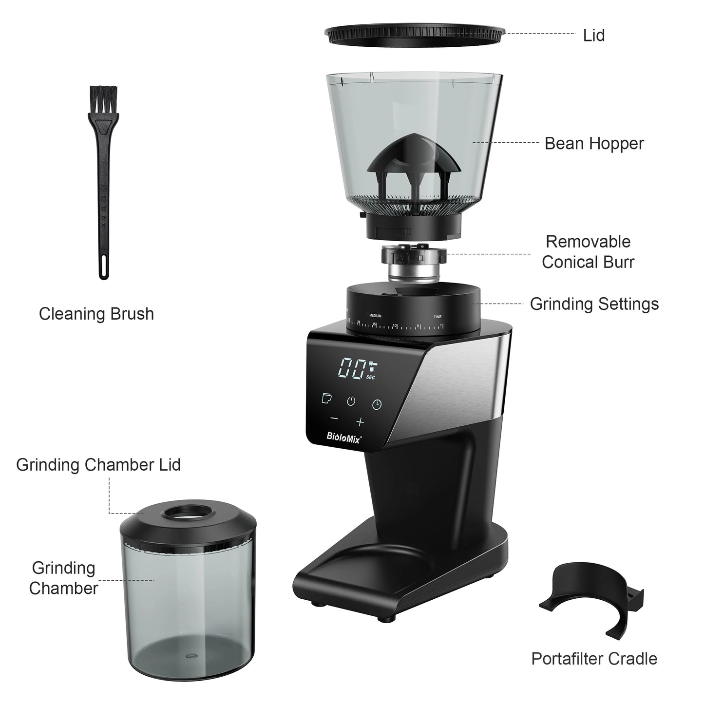Automatic Burr Coffee Grinder BG706 – 30 Grind Settings, Conical Burr, LCD Timer - stirhaus