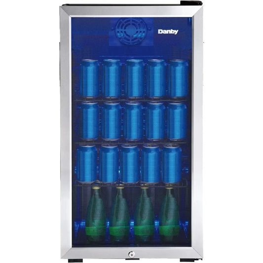 117-Can Beverage Cooler with Glass Door & Lock – Freestanding Drink Fridge - stirhaus