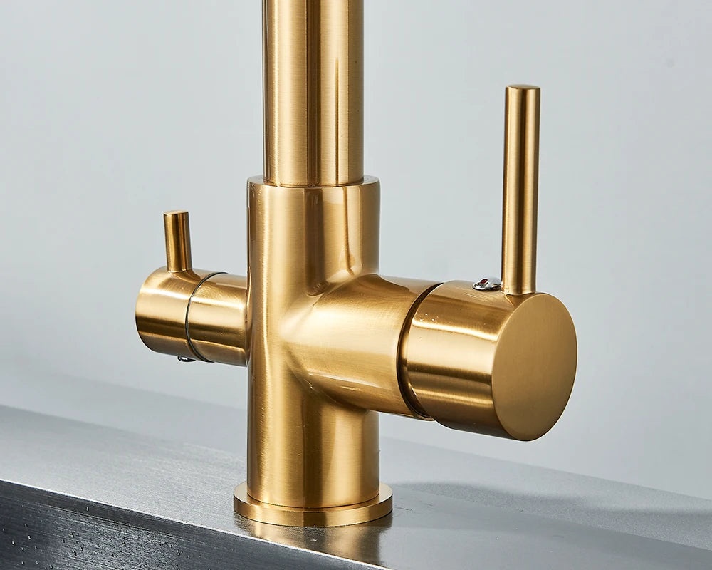 Pull-Down 3-Way Kitchen Faucet – Brass Filter Tap with Hot, Cold & Purified Water - stirhaus