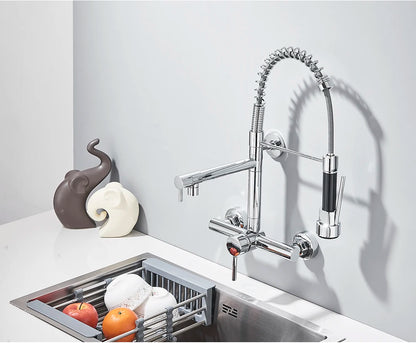 Wall-Mounted Kitchen Faucet with Dual Handles & Spring Swivel Spouts - stirhaus