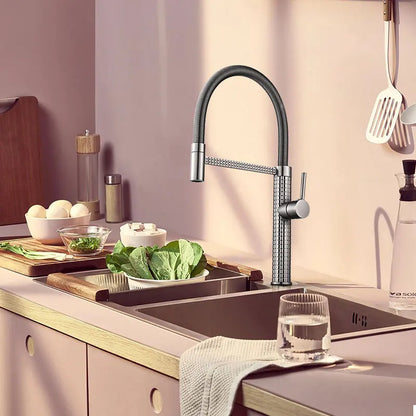 Matte Kitchen Faucet – Brass Single Handle Pull-Down Spring Sink Tap - stirhaus