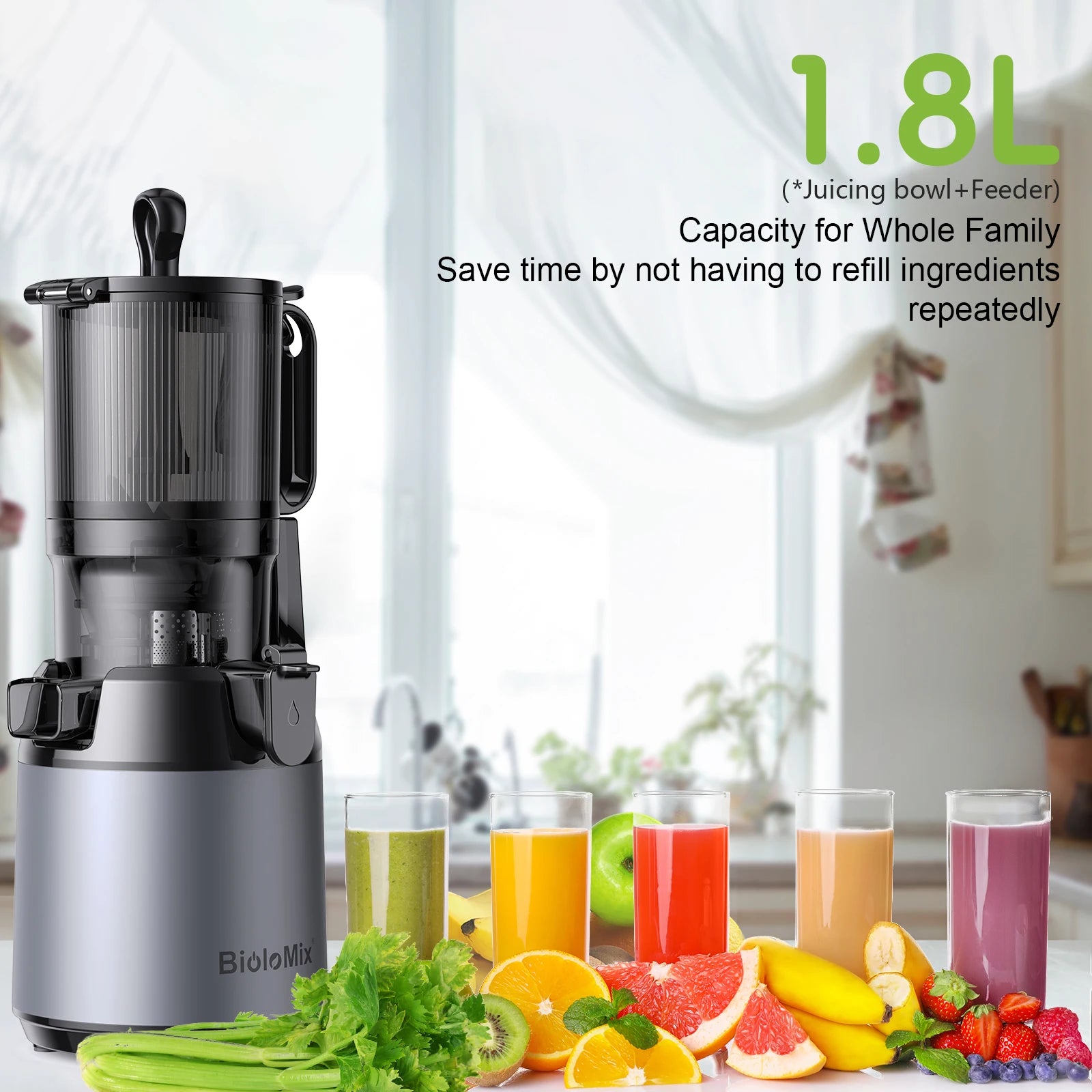 Cold Press Juicer with 130mm Wide Chute, Triple Filter & BPA-Free Design - stirhaus