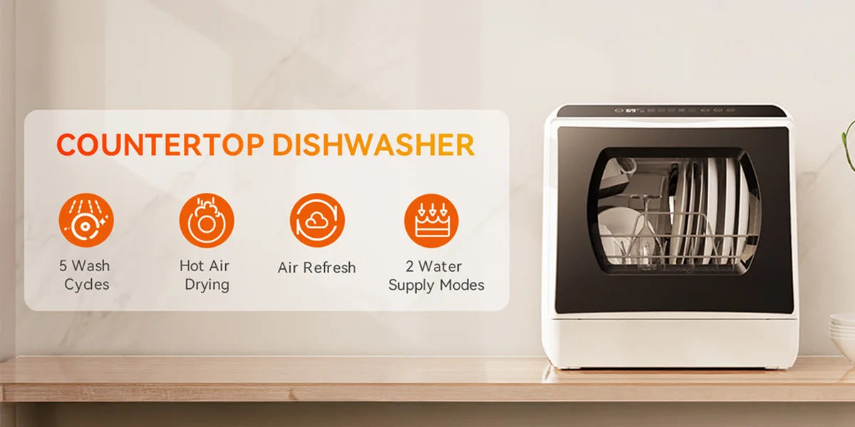 Portable Countertop Dishwasher – 6 Wash Programs, Dual Water Supply, Auto Drying, Compact for Kitchen, RV, Apartment - stirhaus