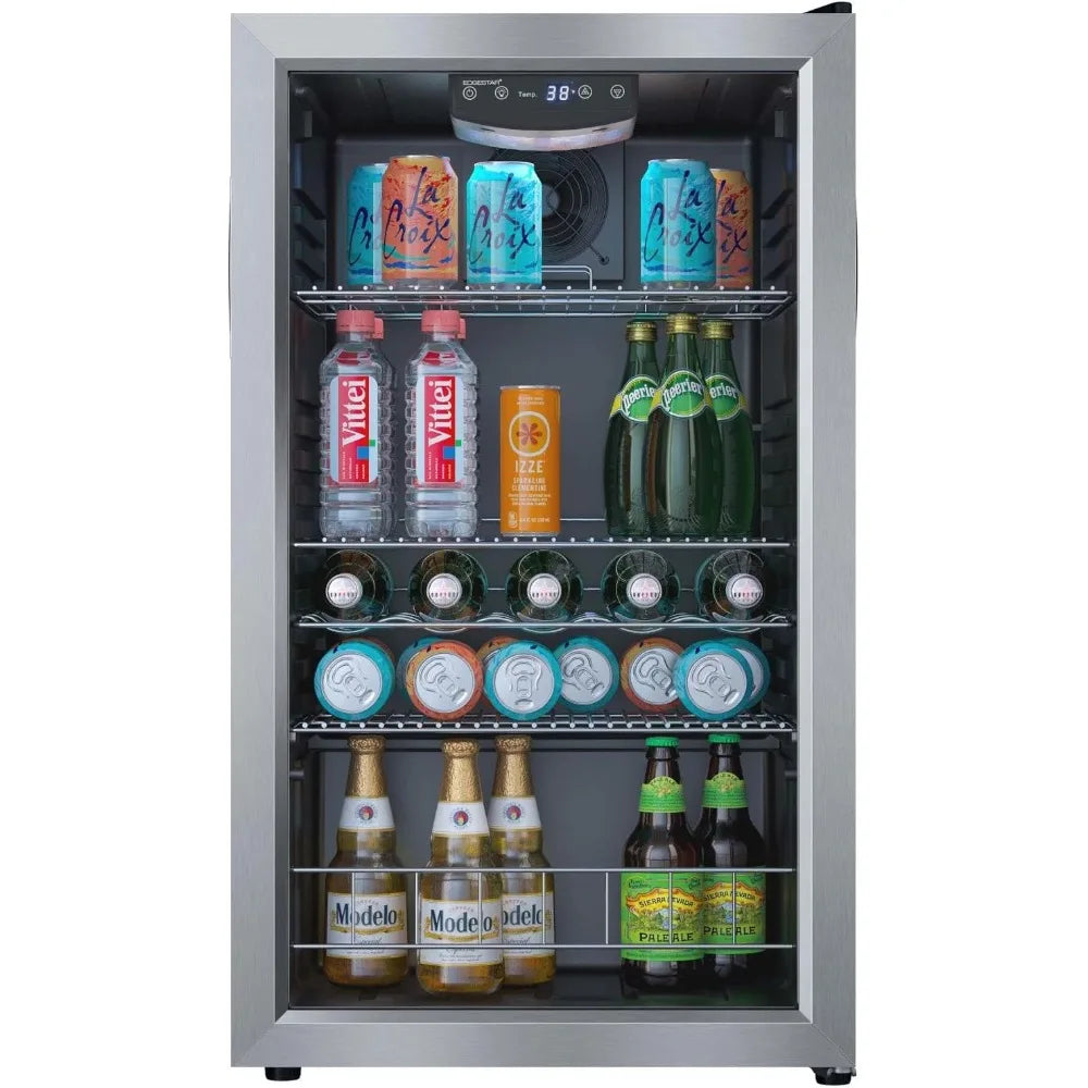105-Can Beverage Cooler with Glass Door & Digital Thermostat – Compact Drink Fridge - stirhaus