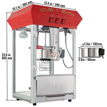 Electric Popcorn Maker – 8oz & 12oz Commercial Popper Machine with SUS304 Heating Tube, Scoop & Spoon - stirhaus