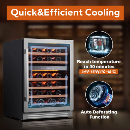 24" Dual Zone Wine Fridge – 46-Bottle Built-In Cooler with Glass Door & LED Lighting - stirhaus