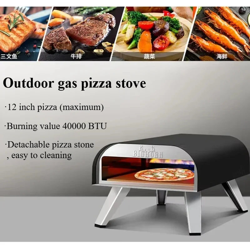 Portable Outdoor Gas Pizza Oven – Stainless Steel 12" Pizza Maker with Stone & Foldable Legs - stirhaus
