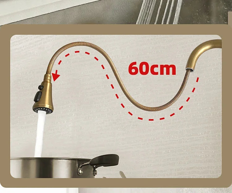 Antique Brass Kitchen Faucet with Pull-Out Spout – Single Handle Hot & Cold Mixer - stirhaus