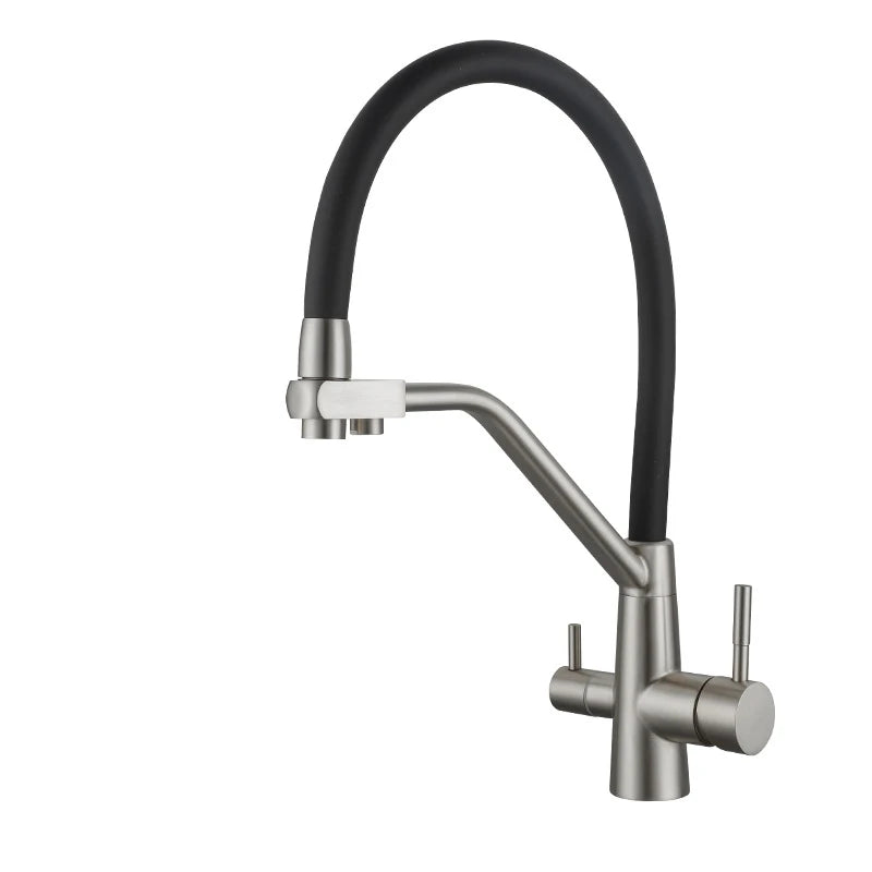 Stainless Steel Kitchen Faucet with Filtered Water, Dual Handle Hot & Cold Mixer - stirhaus