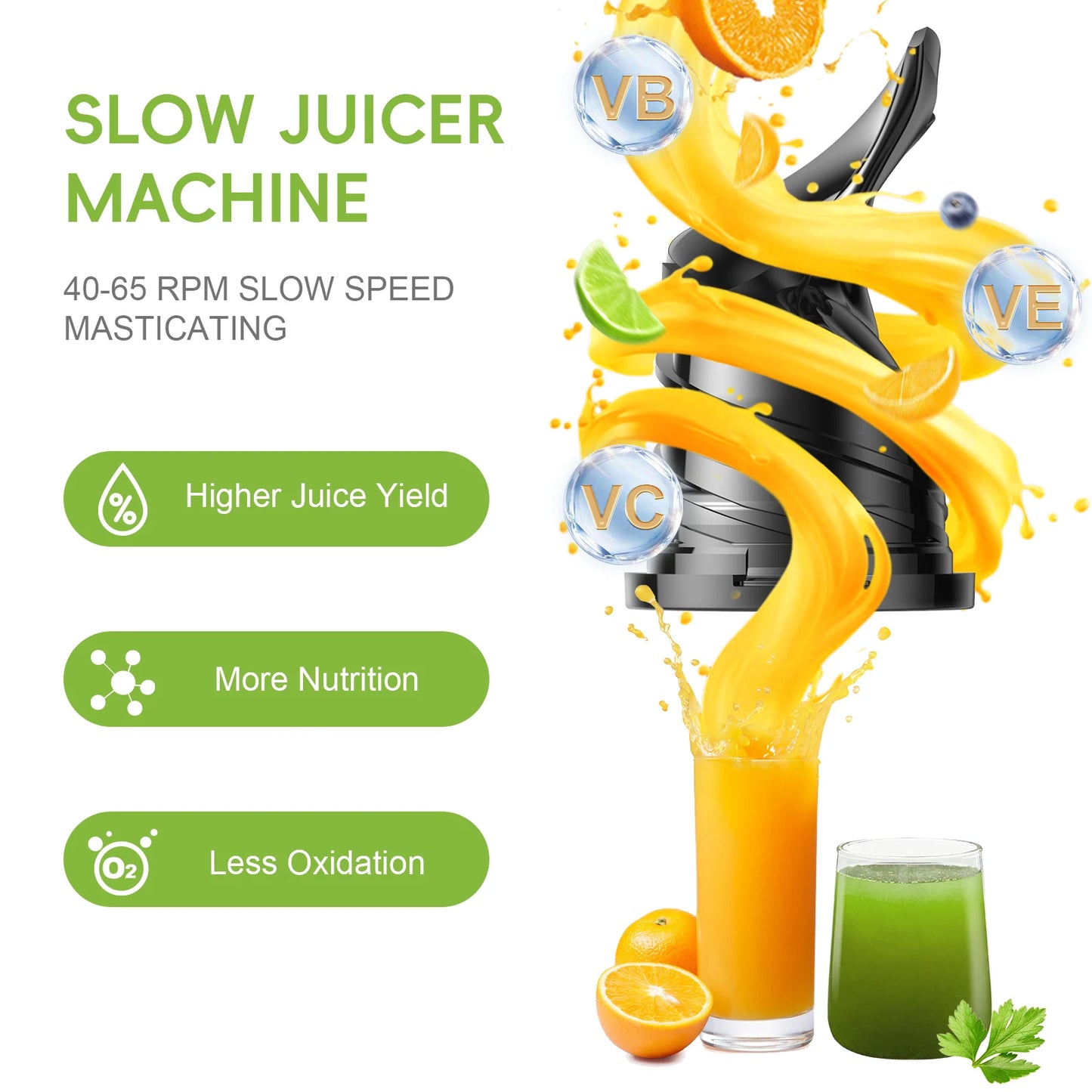 Cold Press Juicer with 130mm Wide Chute, Triple Filter & BPA-Free Design - stirhaus