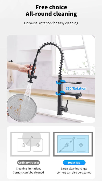 Chrome Brass Kitchen Faucet – Tall Pull-Out Spray, 360° Swivel, Single Handle Mixer (MH-4829) - stirhaus