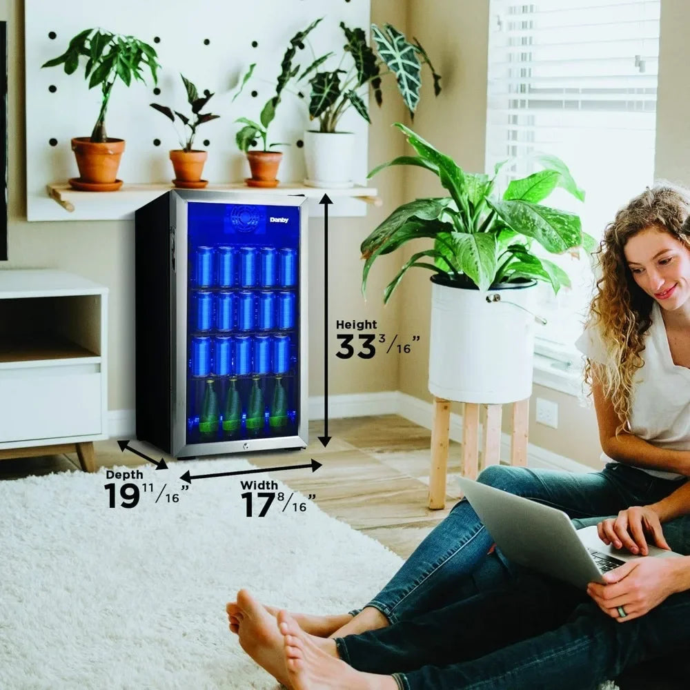 117-Can Beverage Cooler with Glass Door & Lock – Freestanding Drink Fridge - stirhaus