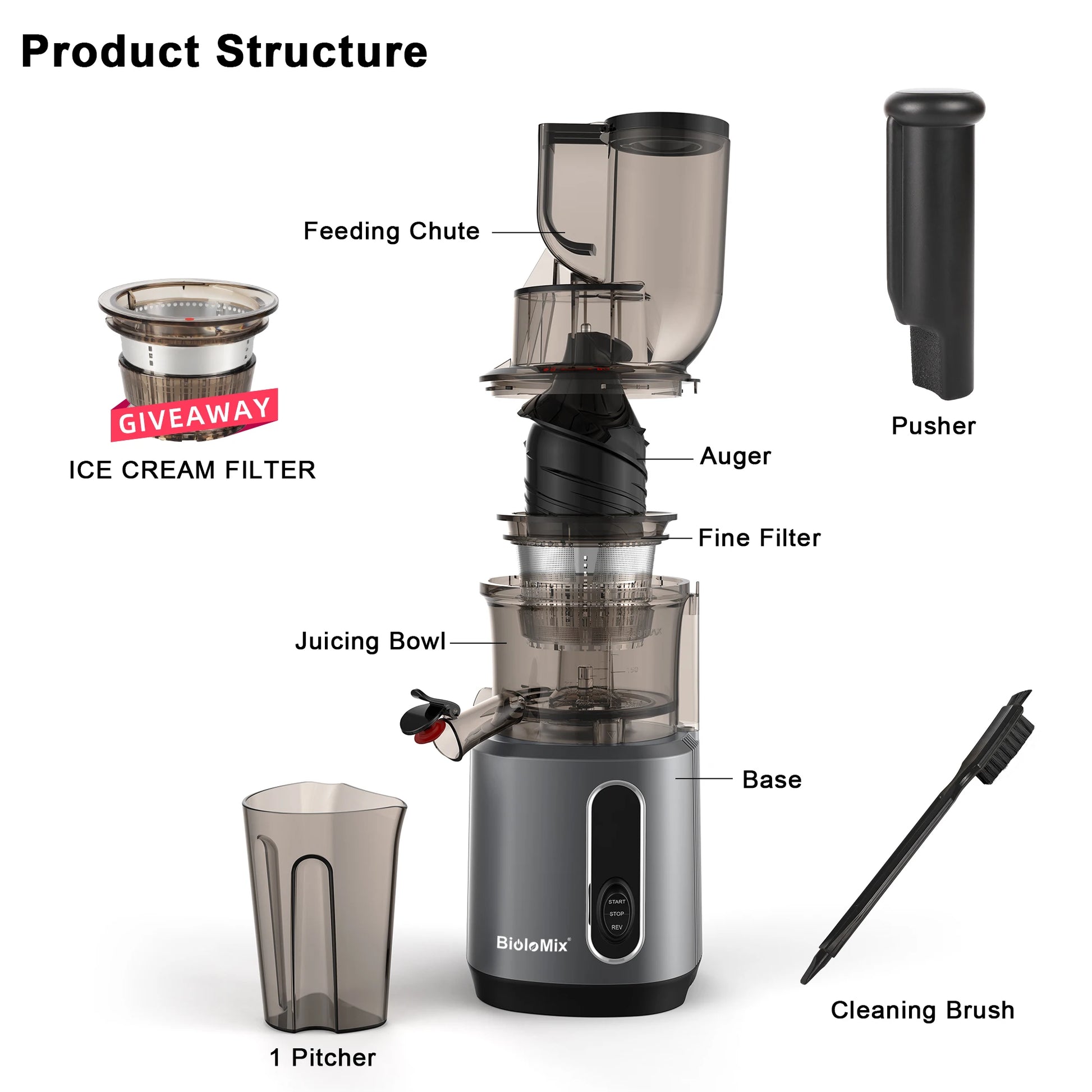 Cold Press Juicer with Wide Feed Chute – 200W Slow Masticating Juice Extractor - stirhaus
