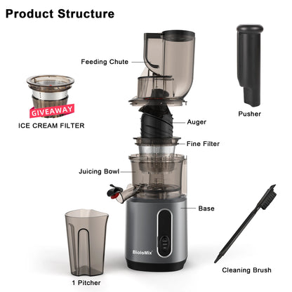 Cold Press Juicer with Wide Feed Chute – 200W Slow Masticating Juice Extractor - stirhaus