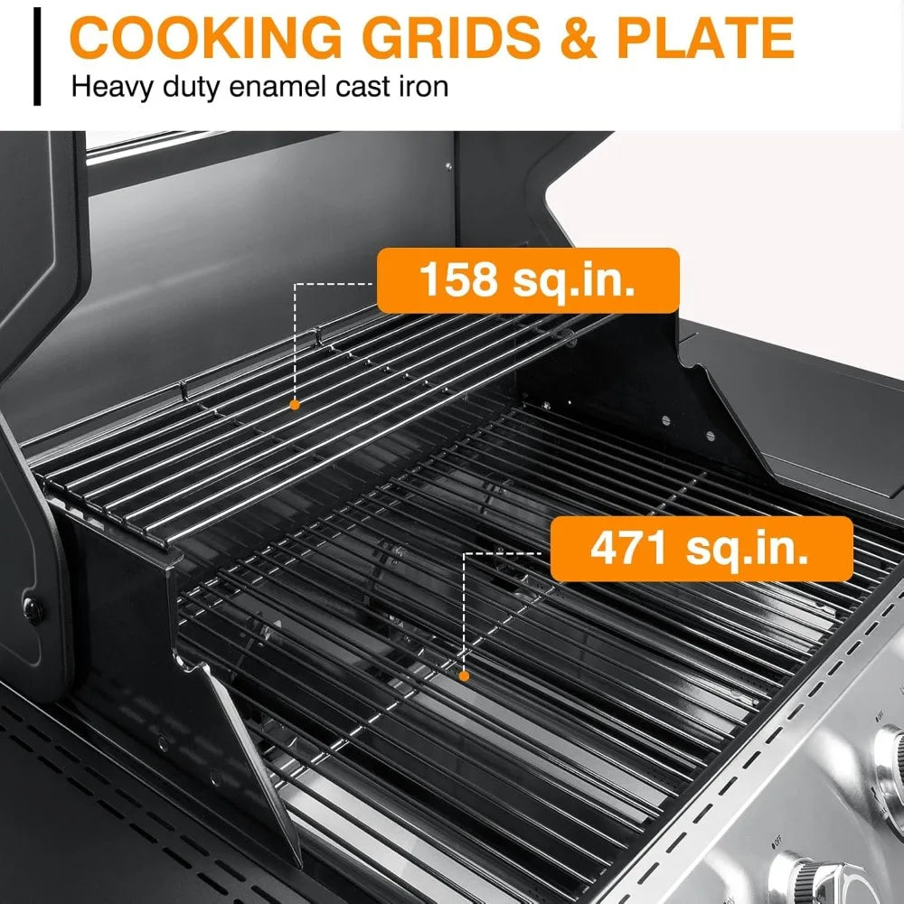 4-Burner Propane Gas Grill with Side Burner – 60,000 BTU Stainless Steel BBQ with LED Knobs - stirhaus