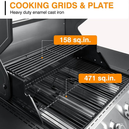 4-Burner Propane Gas Grill with Side Burner – 60,000 BTU Stainless Steel BBQ with LED Knobs - stirhaus