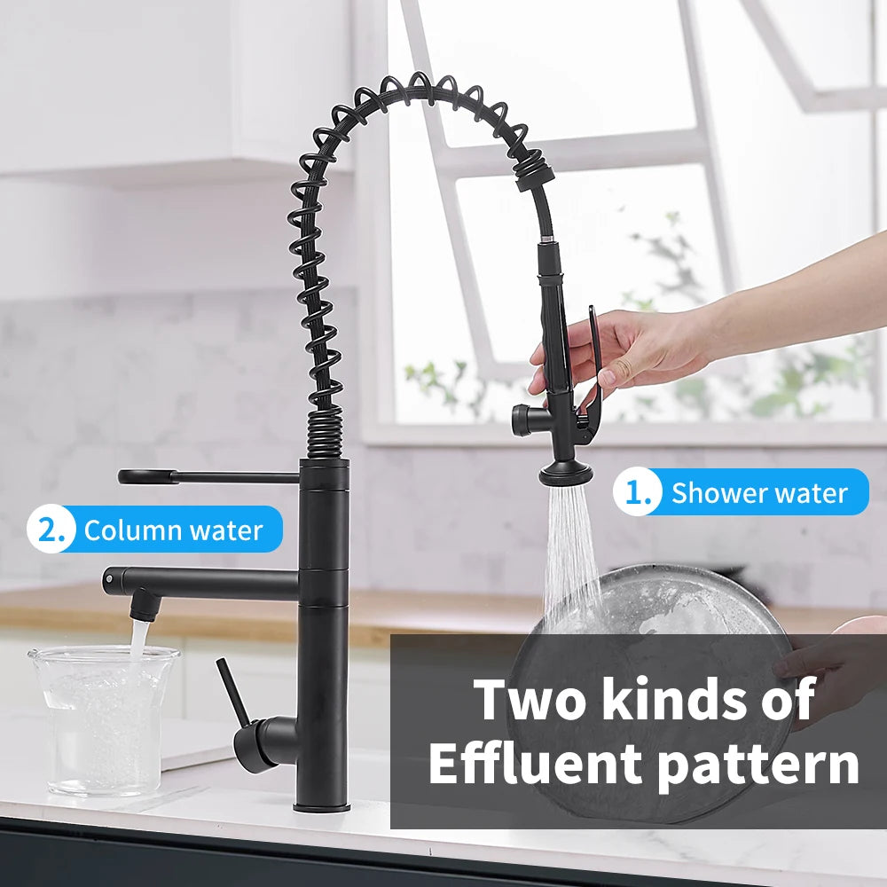 Chrome Brass Kitchen Faucet – Tall Pull-Out Spray, 360° Swivel, Single Handle Mixer (MH-4829) - stirhaus