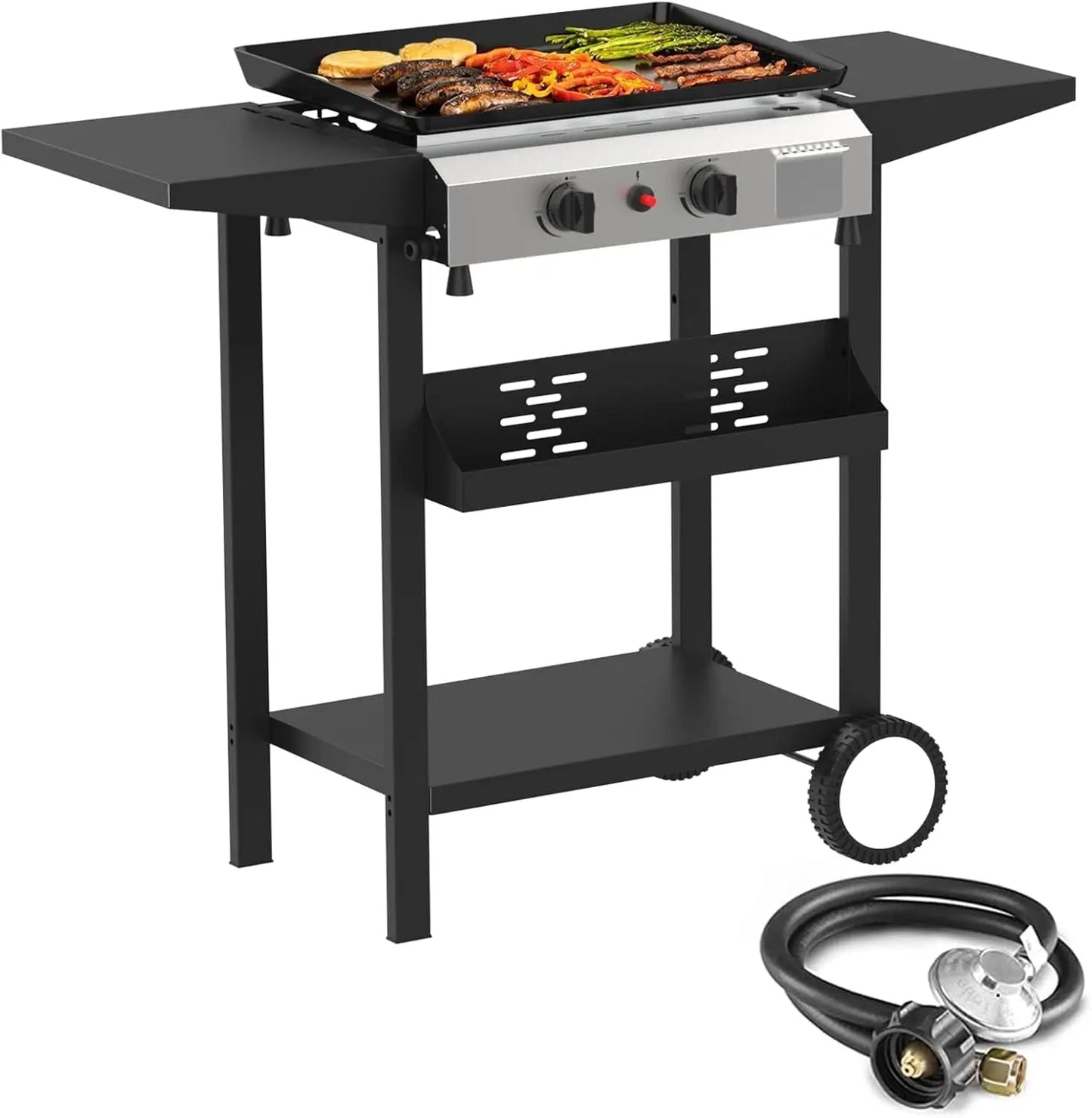 31.5" Outdoor Propane Gas Griddle – 3-Burner 45,000 BTU Portable Flat Top Grill with Foldable Shelves - stirhaus