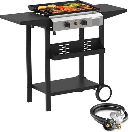 31.5" Outdoor Propane Gas Griddle – 3-Burner 45,000 BTU Portable Flat Top Grill with Foldable Shelves - stirhaus