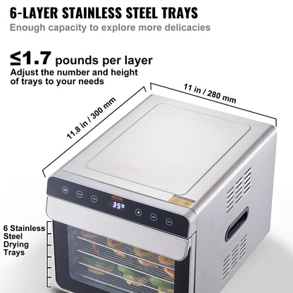 6-Tray Stainless Steel Food Dehydrator – 700W Electric Dryer with Timer & Temperature Control - stirhaus