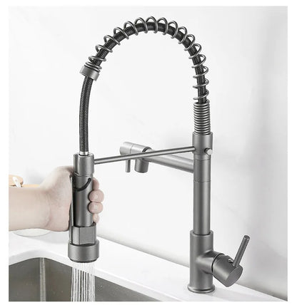 Stainless Steel Kitchen Faucet – Single Handle 360° Spring Spout Mixer - stirhaus