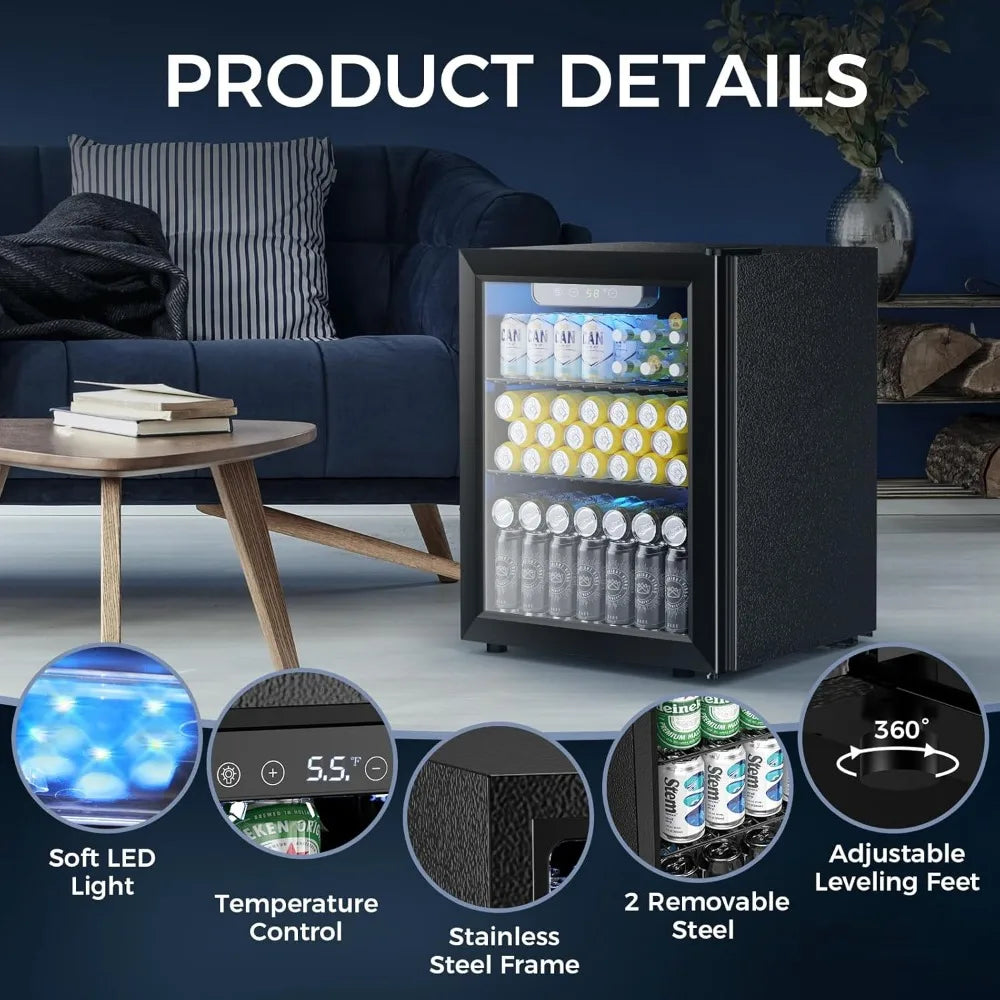 68-Can Beverage Refrigerator – Compact Mini Fridge with Glass Door & Digital Temp Control - stirhaus