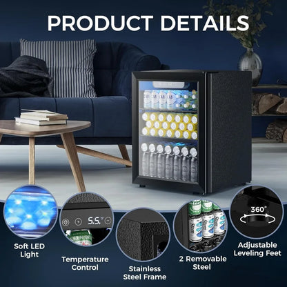 68-Can Beverage Refrigerator – Compact Mini Fridge with Glass Door & Digital Temp Control - stirhaus