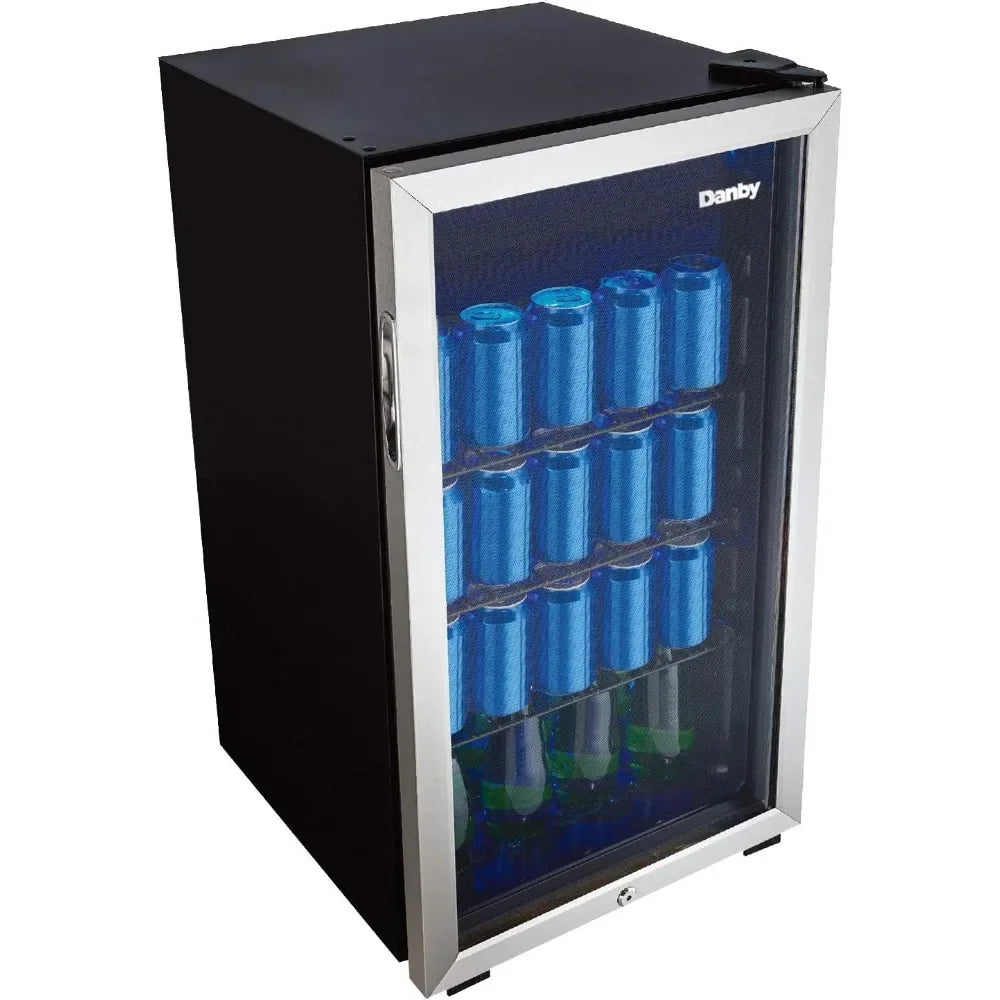 117-Can Beverage Cooler with Glass Door & Lock – Freestanding Drink Fridge - stirhaus