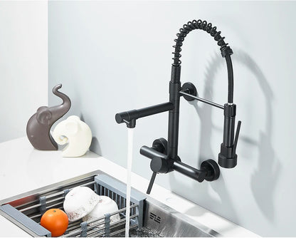 Wall-Mounted Kitchen Faucet with Dual Handles & Spring Swivel Spouts - stirhaus